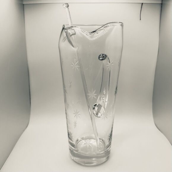 Vintage Mid Century Etched Glass Martini/ Cocktail Pitcher With Stir Stick - Picture 4 of 10
